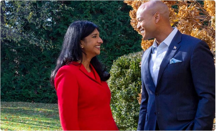 Wes Moore and Aruna Miller on the campaign trail together in Maryland
